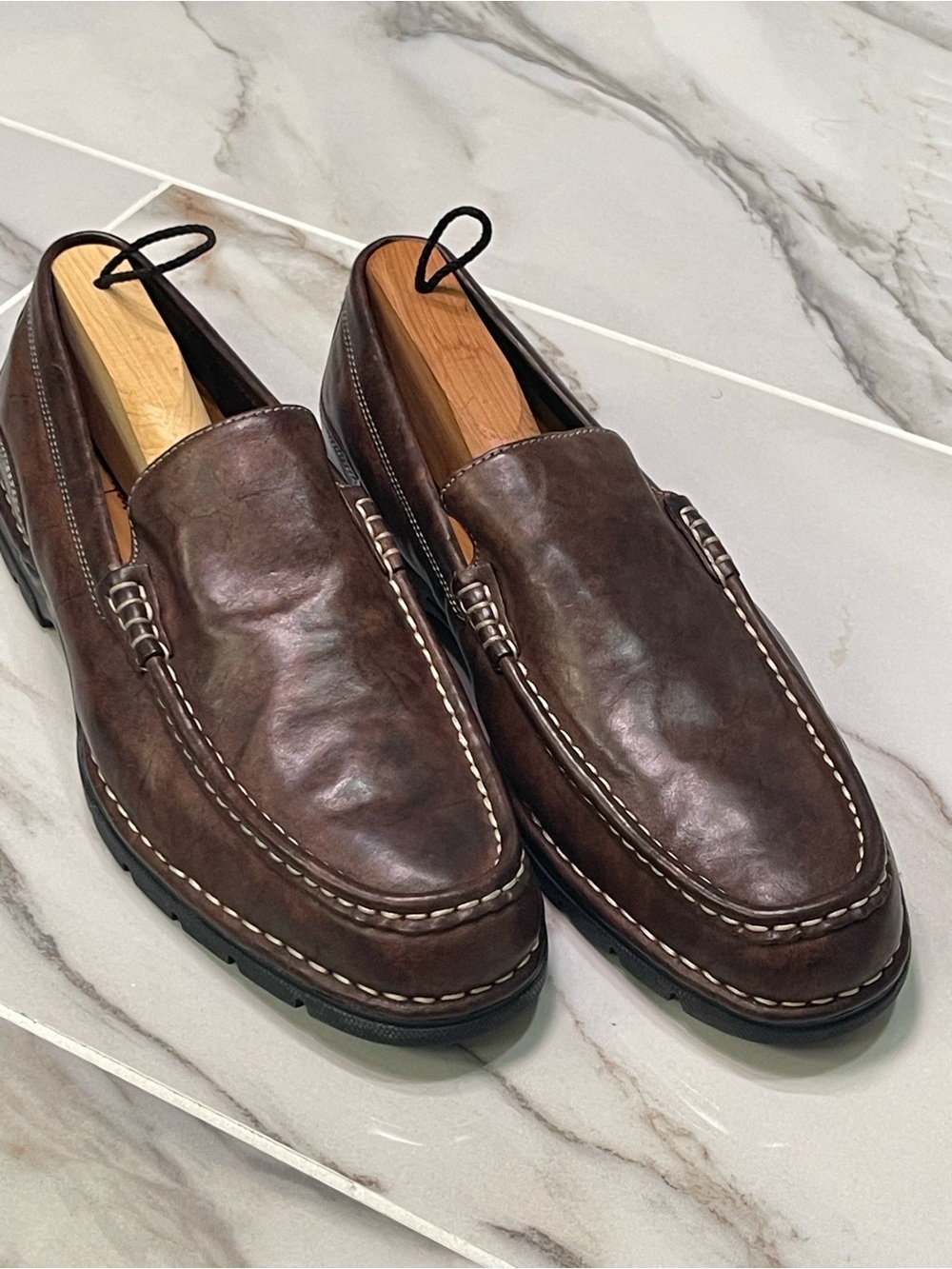 Cole Haan Brown Leather Moc Toe Slip-On Loafers